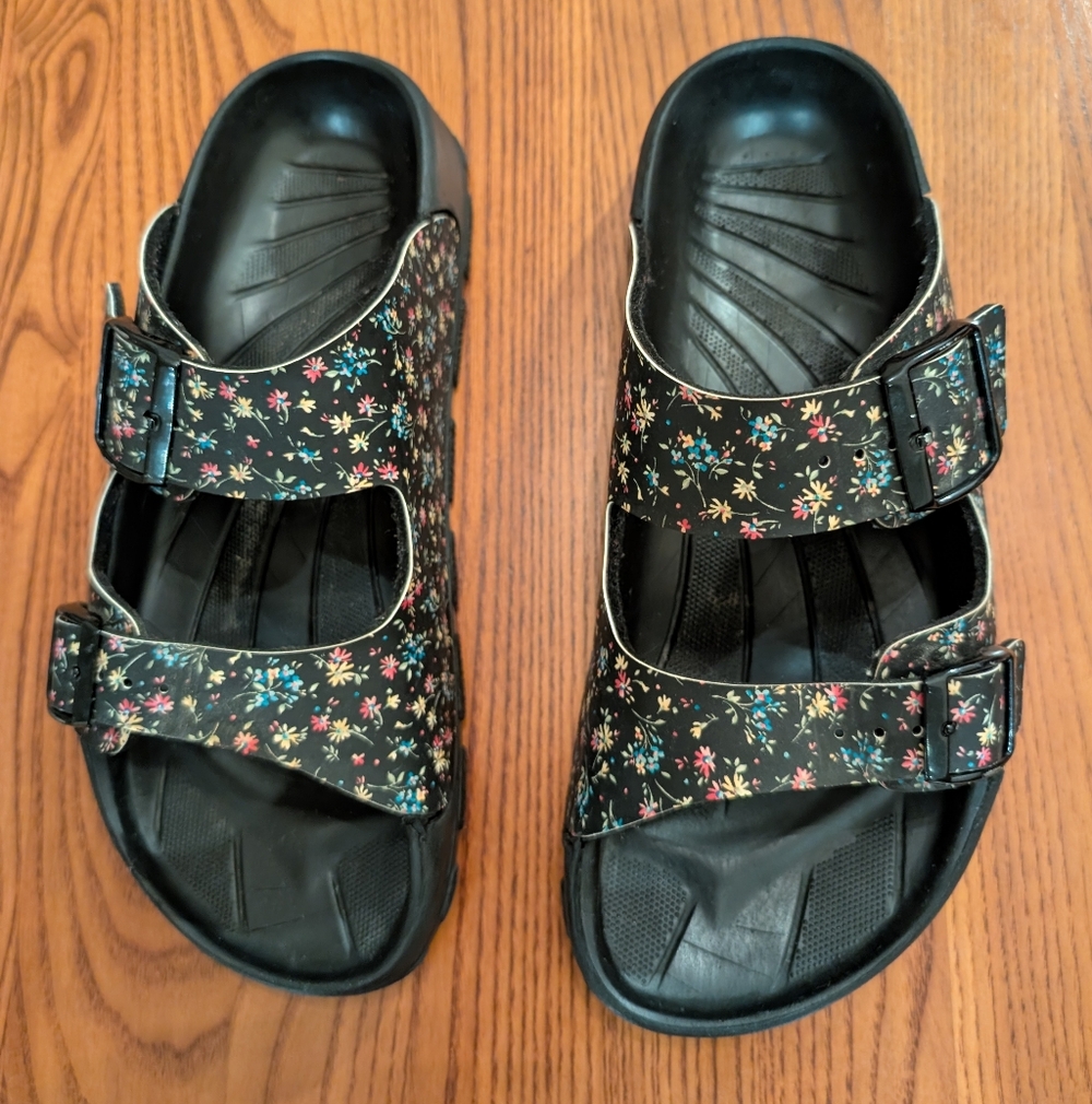 Birki's Floral Black Sandals, Size 39